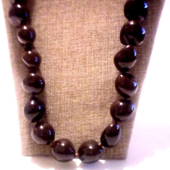 Kukui Nut Hawaiian Hand Knotted Lei Necklace 30” Brown Ribbon Tie - Picture 3 of 5